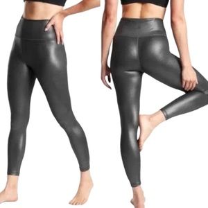 ATHLETA GREY FAUX LEATHER HIGH WAISTED LEGGINGS